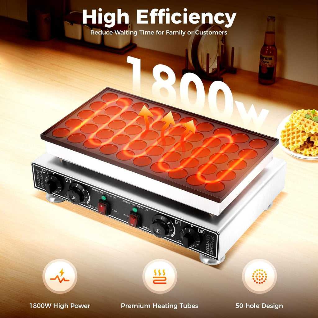 Machine à gaufres commerciale 220 V 1700 W - Minuterie - Plaques antiadhésives - Minuterie réglable - Voyant lumineux