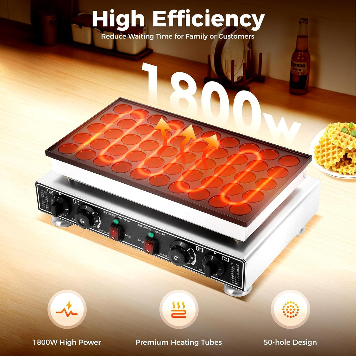 Machine à gaufres commerciale 220 V 1700 W - Minuterie - Plaques antiadhésives - Minuterie réglable - Voyant lumineux