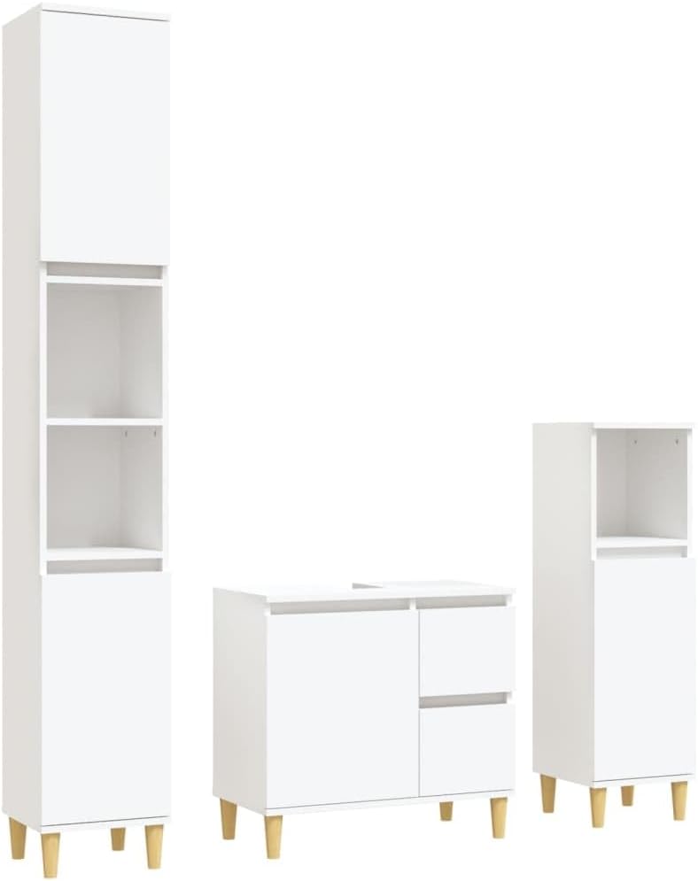 vidaXL Ensemble d'Armoires Salle de Bain 3 pcs, Armoires d'Evier avec Rangement, Meuble de Lavabo Toilette, Scandinave, Blanc Bois d'Ingénierie