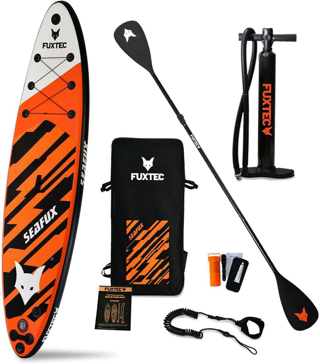 Fuxtec Stand Up Paddle Board Sea Cruiser Gonflable - 320 x 81 x 15 cm avec 3 Ailerons - Randonnée en Mer Supporte Jusqu'à 150kg - Sac à Dos Inclus