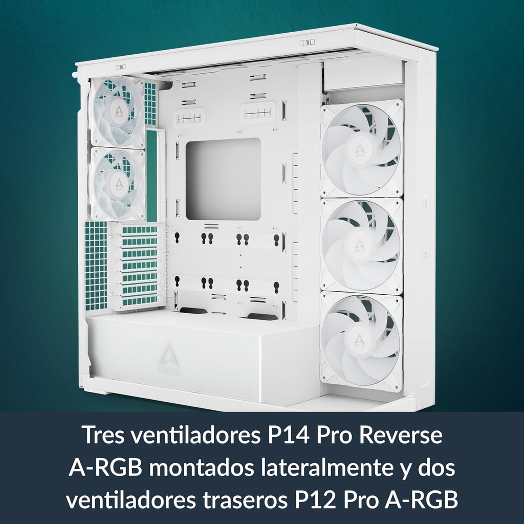 ARCTIC Xtender VG (White) avec Montage Vertical de GPU - Boîtier PC, Verre Panoramique Trempé, Support pour Radiateur 2 x 420 mm, Tour Midi, E-ATX, 5X Ventilateurs A-RGB Pré-installés - Blanc