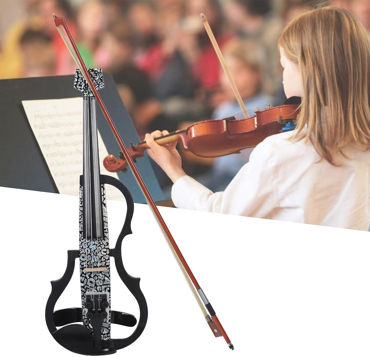 Eujgoov Violon électrique en Fibre de Carbone Vidule Silencieuse Professionnelle avec Ramassage