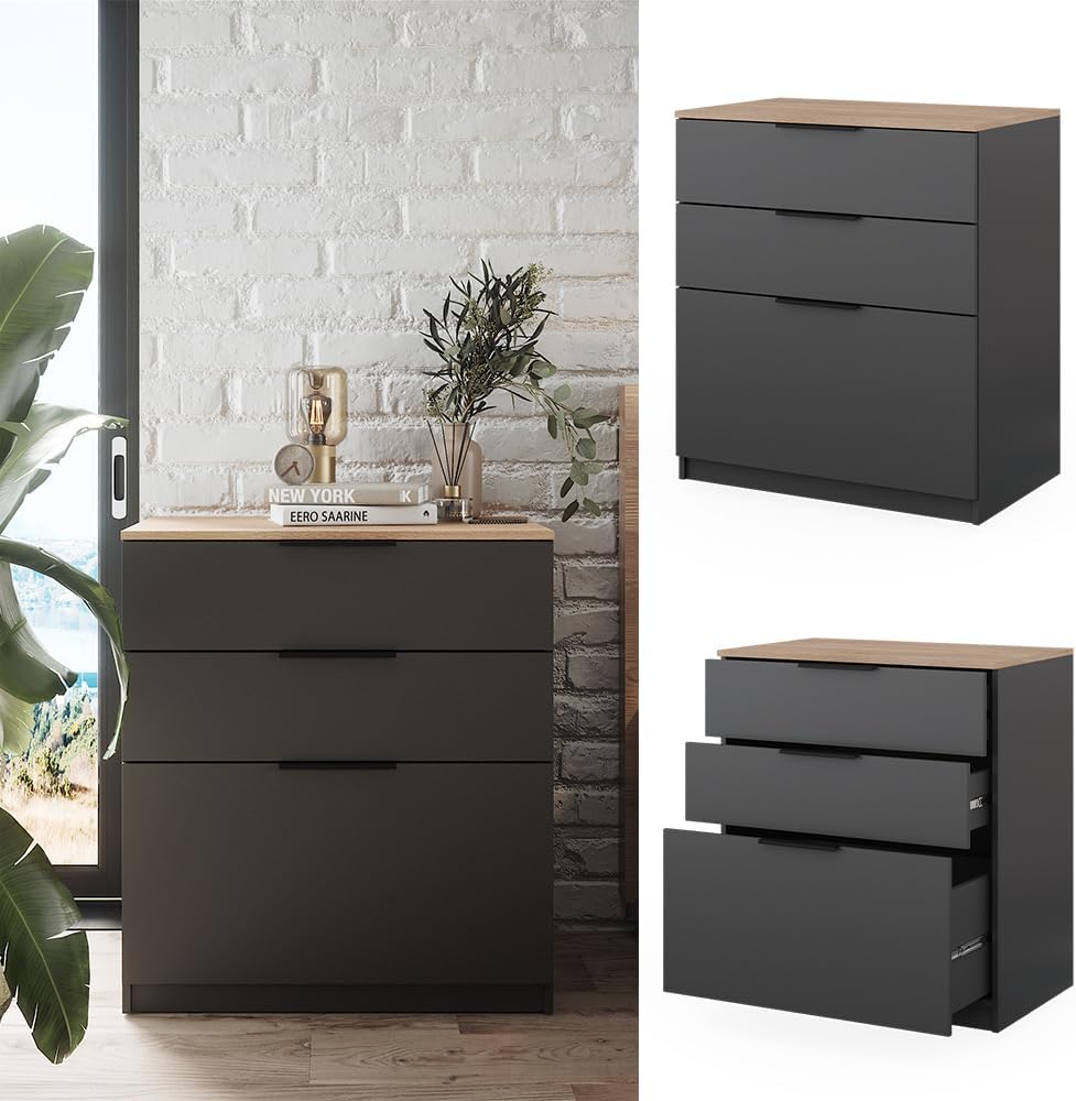 Vicco Commode avec tiroirs Betti, Anthracite/Chêne, 80 x 90 cm