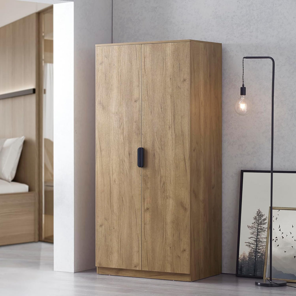 [en.casa] Armoire de Chambre avec Barre de Penderie 4 Étagères Garde-Robe Moderne Meuble de Rangement pour Dressing MDF 176 x 80 x 52 cm Effet Chêne