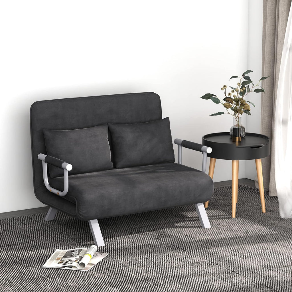 HOMCOM Canapé-lit 2 Places, Fauteuil Convertible avec Dossier réglable en 5 Positions, Chaise Longue avec 2 Coussins Inclus, canapé en revêtement Aspect suède déhoussable, 111x80x78cm, Gris foncé