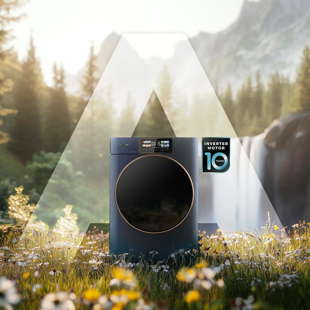 Cecotec Lave-linge 9Kg Chargement Frontal Autodose Bolero DressCode 9950 Autodose Inverter 3D Ice Blue A. Finition Bleue 1400 Tr/min, Core Matrix Screen, Porte XXL, Éclairage Intérieur