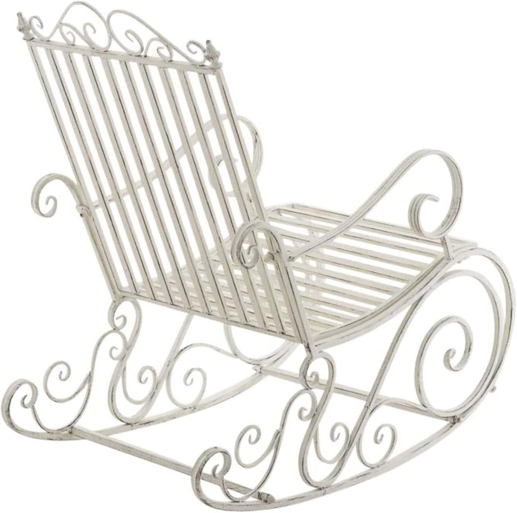 CLP Lot De 2 Fauteuils A Bascule en Fer Forgé Smilla I Rocking-Chair D'Extérieur avec Dossier Haut Et Accoudoirs, Couleur:Blanc Antique