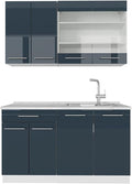 Vicco Cuisine Fame-Line, Bleu foncé Brillant/Blanc, 140 cm, PT Marbre