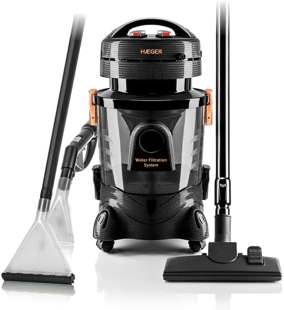 Haeger Aspirateur multifonction pour tapis, tapis, tissus d'ameublement et voiture, nettoyeur de taches, aspirateur humide et sec, filtre à eau, 1200 W