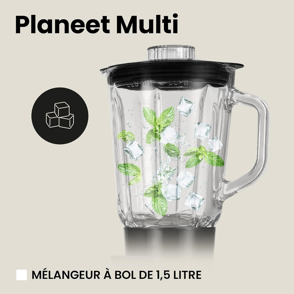 ZEEGMA PLANEET MULTI Robot Planétaire 1900W 3-in-1, Robot de Cuisine Multifonction avec bol de 6,2 L, Poignée et Couvercle, Gobelet Mixeur, Hachoir 6 Vitesses