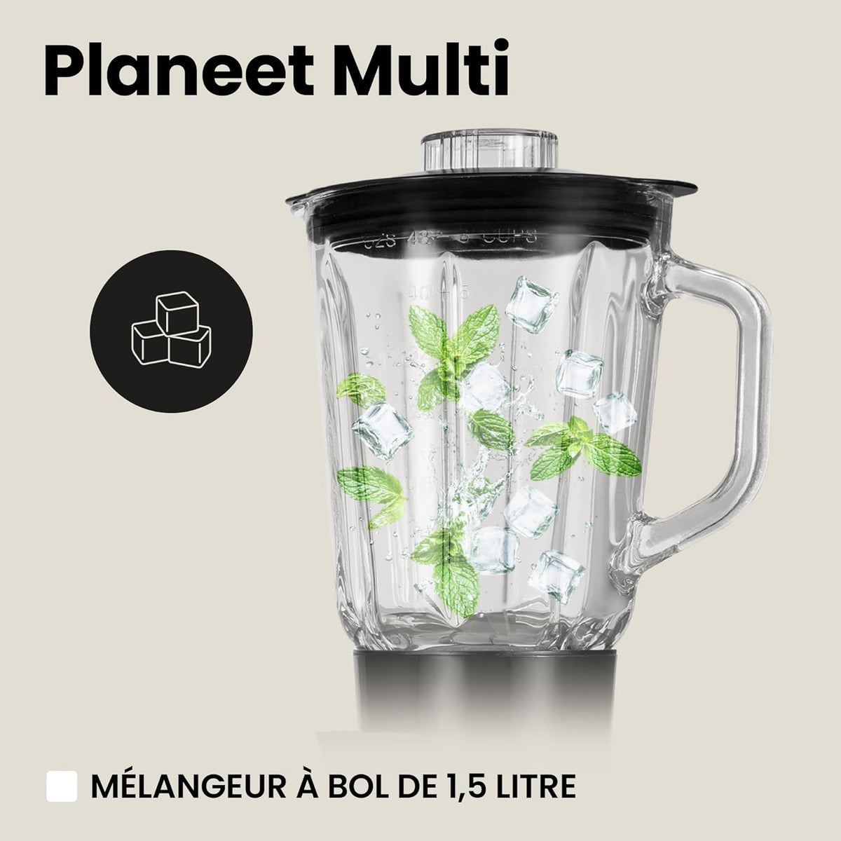 ZEEGMA PLANEET MULTI Robot Planétaire 1900W 3-in-1, Robot de Cuisine Multifonction avec bol de 6,2 L, Poignée et Couvercle, Gobelet Mixeur, Hachoir 6 Vitesses