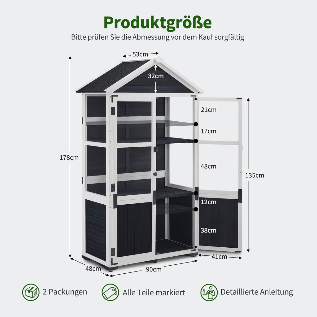 M MCombo Petit abri de Jardin en Bois - Résistant aux intempéries - Serre pour l'extérieur - Balcon - Terrasse - 100 x 53 x 178 cm - 0111 (Gris Anthracite)
