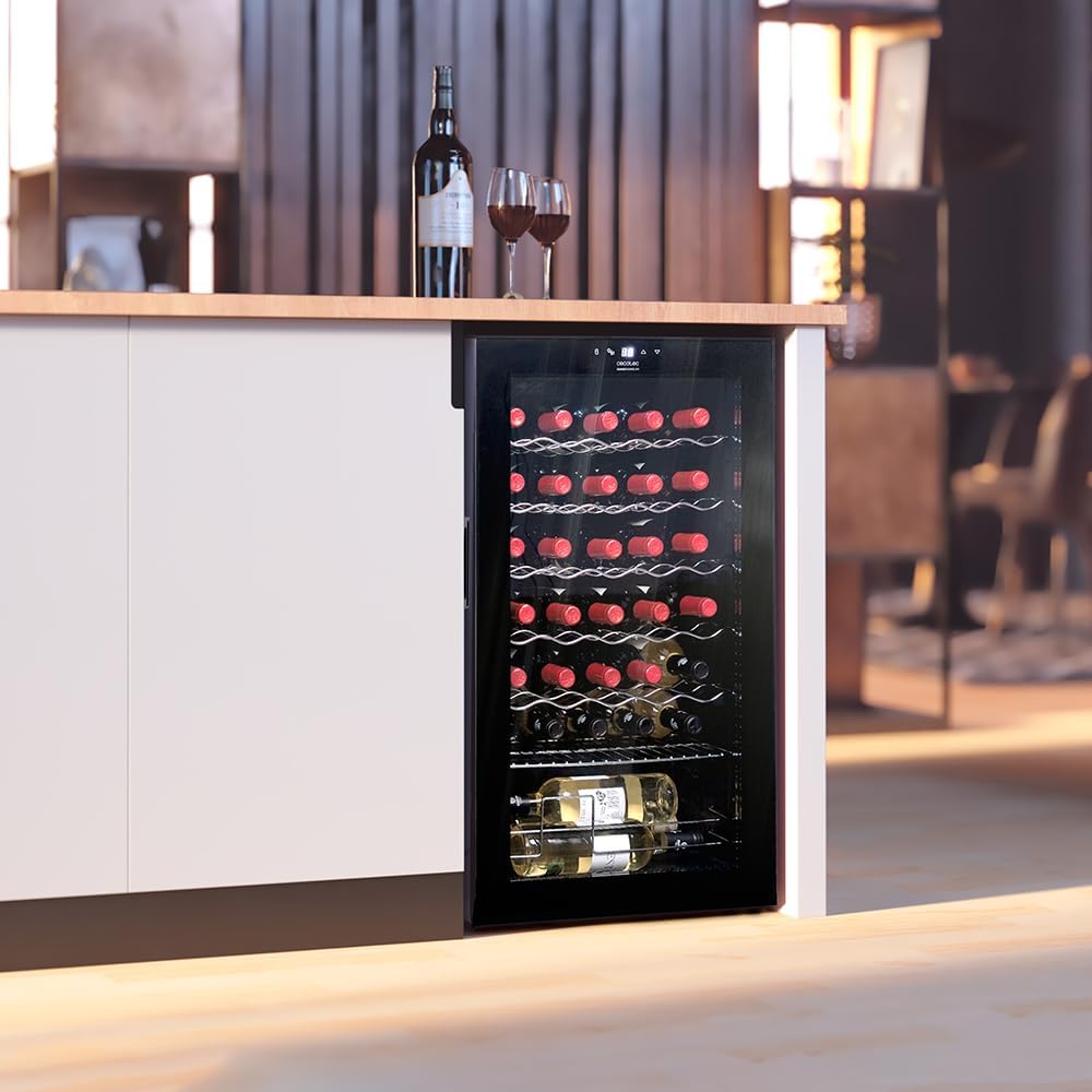 Cecotec Cave à vin 34 bouteilles Bolero grandsommelier 34030 black compressor, 80 L, Refroidissement par compresseur, Température réglable de 5 à 18°C, Commande tactile, Affichage, LED intérieur.