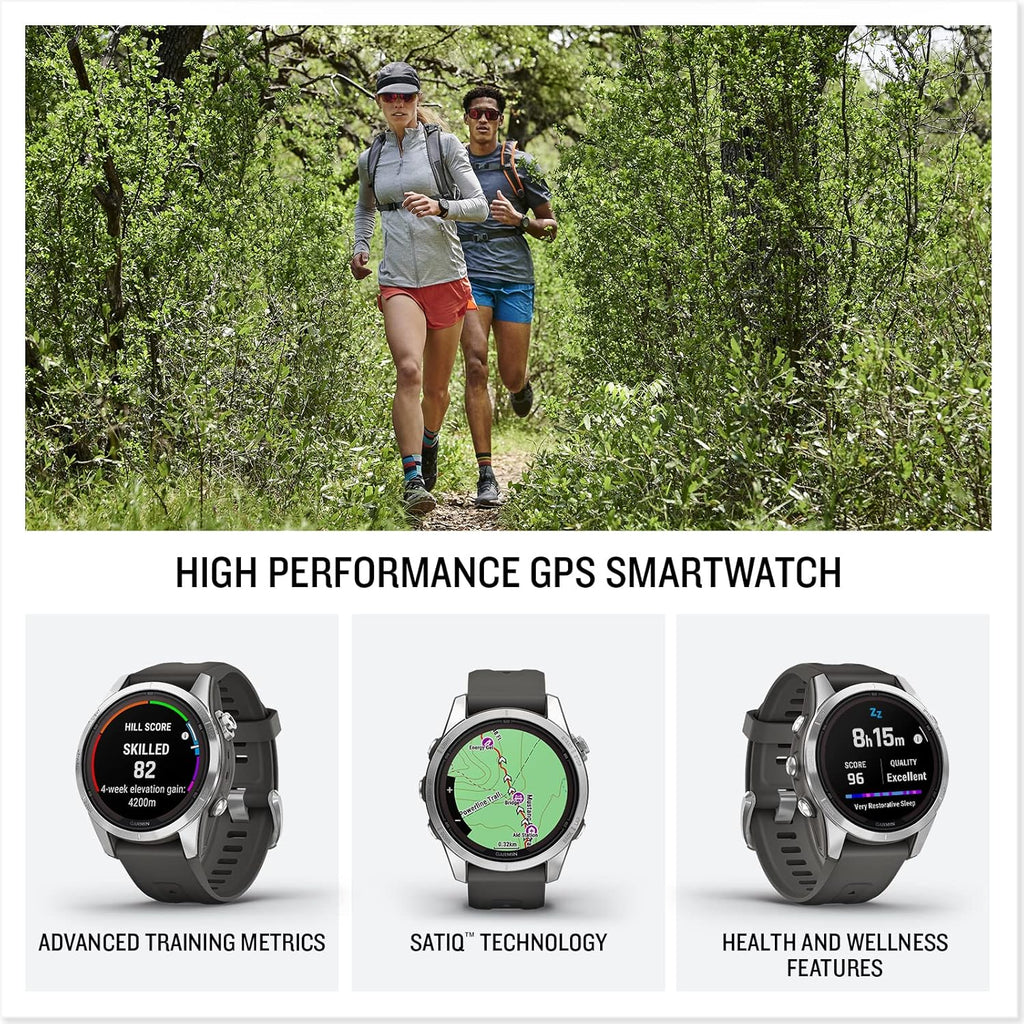 fēnix 7S Pro, Solar - Montre GPS Multisports connectée – Silver avec Bracelet Gris – Boîtier 42 mm (Reconditionné)