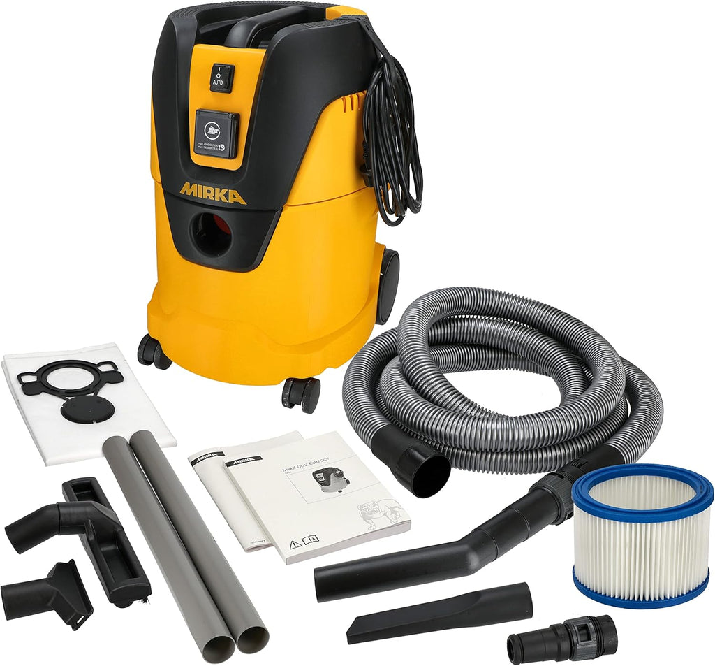 MIRKA Aspirateur Industriel Aspirateur Eau et poussière 25 litres/Tuyau d'aspiration/Puissance 1000 W/Adaptateur pour Ponceuse Inclus/Kit de Buses