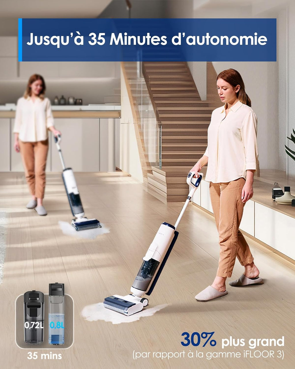 Tineco iFLOOR 5 Breeze Complete Aspirateur Laveur, Aspirateur Sec Humide sans Fil pour Sols durs, Nettoyage des Bords, Auto-Nettoyage Automatique, 35 Min d'autonomie, Conception légère