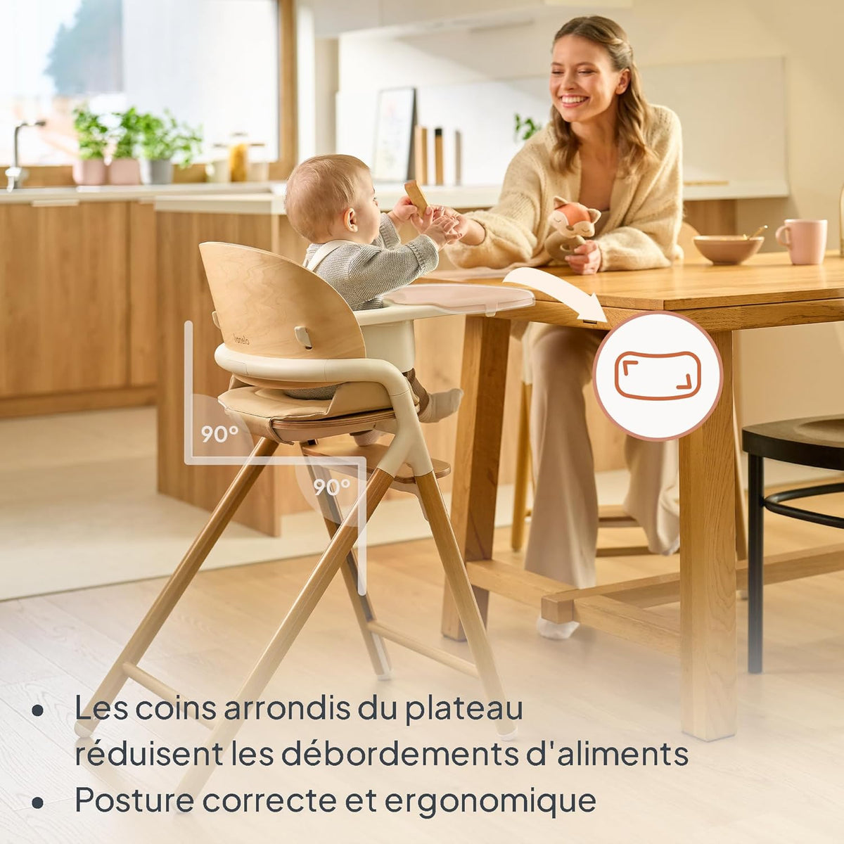 LIONELO Chaise Haute en Bois Celia, Évolutive, dès 6 mois jusqu'à 90 kg, Repose-pieds Réglable, Harnais 5 Points, Coussin de Siège, Nettoyage Facile (Grey)