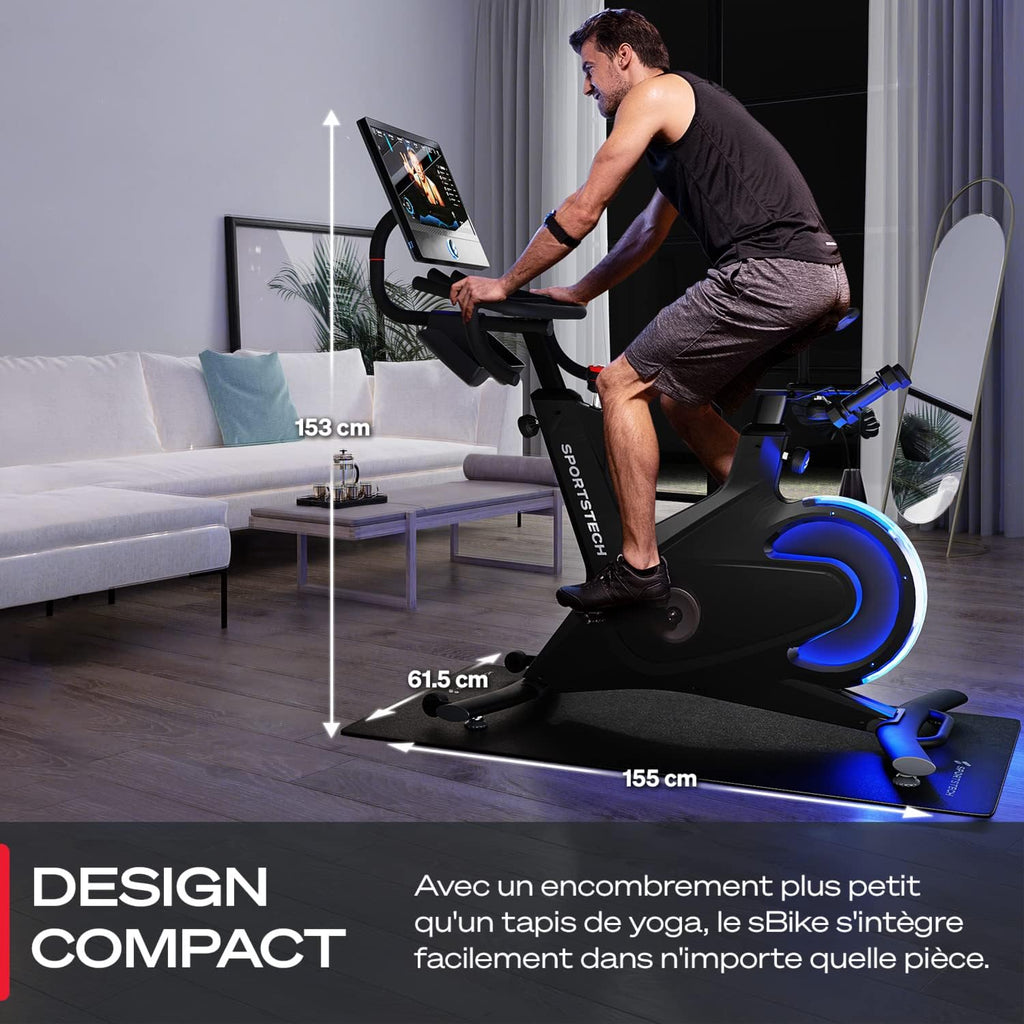 Vélo d'intérieur Smart sBike, écran tactile de 21,5" + LED| avec cours en direct et à la demande + expérience d'entraînement du corps entier | Vélo d'exercice Speedbike Sportstech Fitness Bike