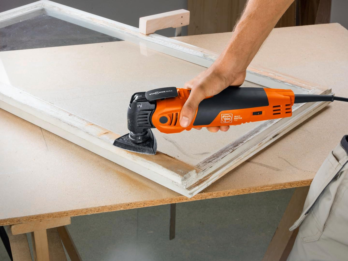 FEIN Multimaster MM 700 Max Top,MultiTool puissant rapide avec plus de 60 accessoires, Motor FEIN 450 W, système anti-vibration, Porte-outil StarlockPlus, Changement d’accessoire QuickIN