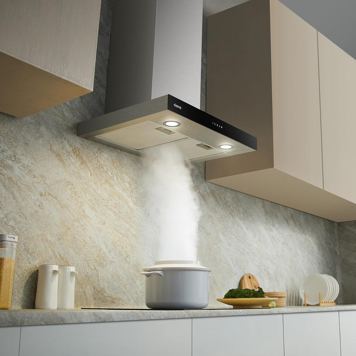 Ciarra Hotte Aspirante 60cm A+++ 650 m3/h, 4 Vitesses et Boost, Silencieuse, Commande Tactile et WiFi, Éclairage LED Réglable - Inox - CBCS6102