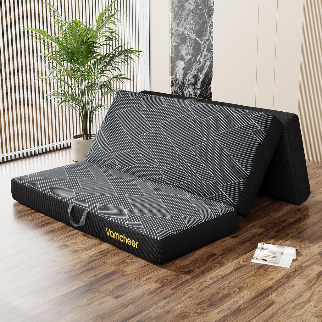 Vamcheer Matelas Pliant Extra Épaisse - Matelas d'Appoint Pliable en 3 Parties 15cm, Matelas Pliable pour Adulte, Housse Amovible Lavable, Camping 120 x 195 x 15 Anthracite