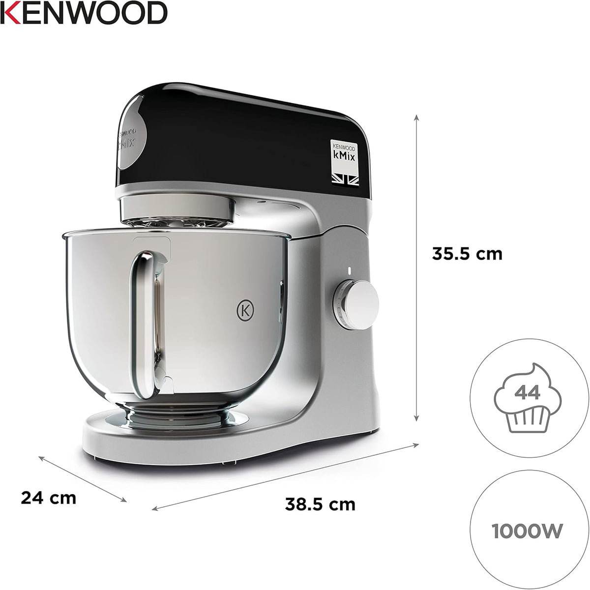 Robot pâtissier Kenwood kMix KMX750BK - bol 5 litres - 6 vitesses - 3 accessoires - noir