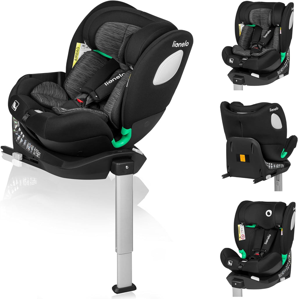 LIONELO Braam siege auto de 0 à 36 kg, jambe de force et Isofix ou ceintures de sécurité de voiture, rotation à 360 degrés face à la route ou dos à la route (Carbone Noir, BRAAM)