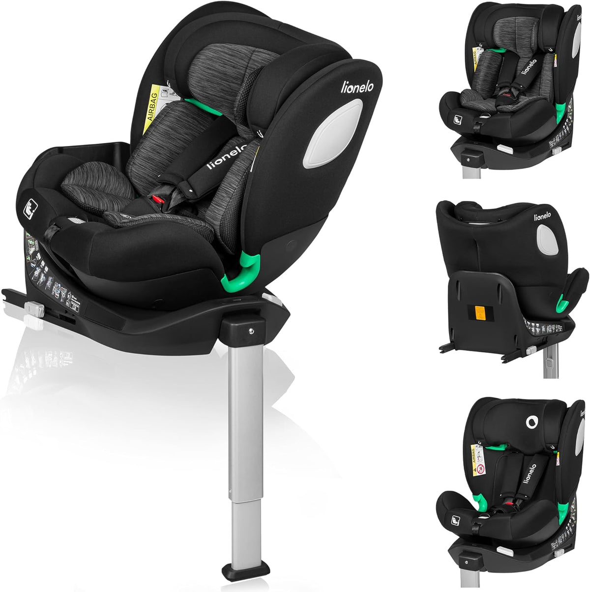 LIONELO Braam siege auto de 0 à 36 kg, jambe de force et Isofix ou ceintures de sécurité de voiture, rotation à 360 degrés face à la route ou dos à la route (Carbone Noir, BRAAM)