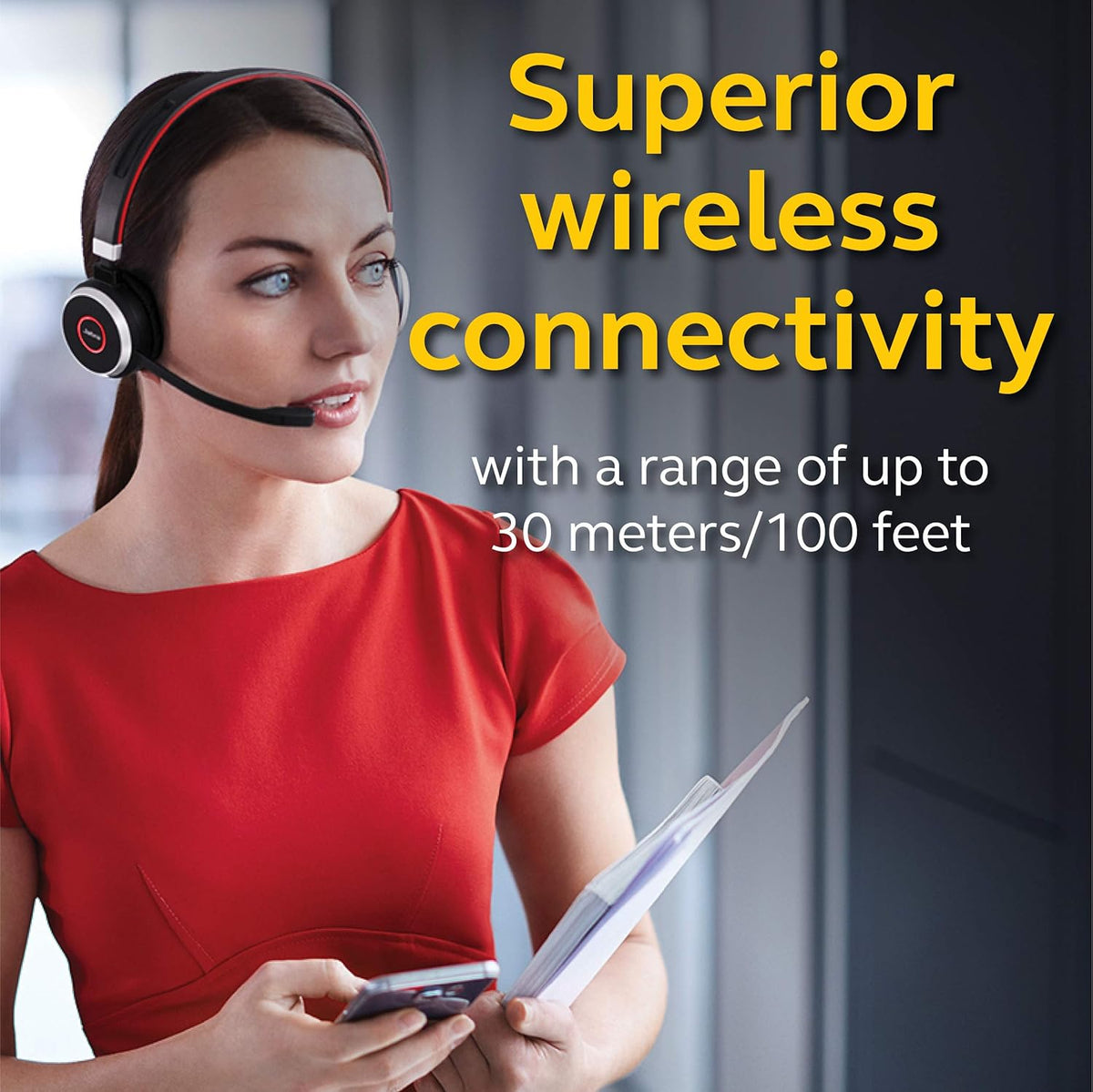 Jabra Evolve 65 Wireless Stereo On-Ear Headset – Unified Communications Optimised Headphones With Long-Lasting Battery – USB Bluetooth Adapter – Black