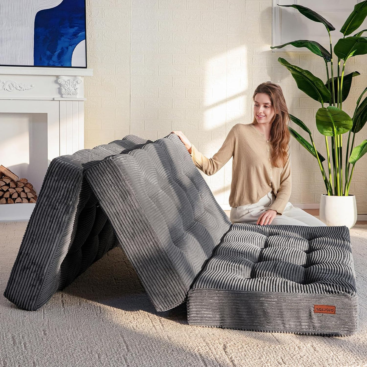 MAXYOYO Matelas Pliable 2 Places, Épaisseur 15cm Matelas Pliant pour Futon Convertible Canapé-lit Portable, Invités Lit d'Appoint, 135x190