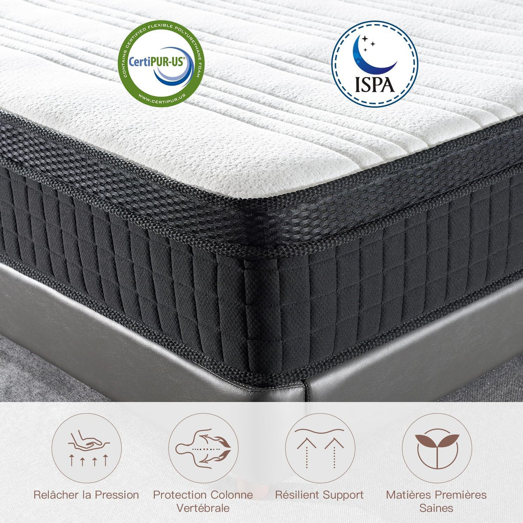 SuiLong Matelas Hybrid 160x200, 25cm Épaisseur, Ressorts Ensachés Mousse à Mémoire de Forme, Confort Mi-Ferme, Multicouches Extra Confort 7 Zones, Oeko-tex
