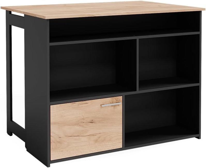 Vicco Table de Bar Dominic, Chêne de Force doré/Anthracite, 116 x 37 cm 4X Compartiments Ouverts et 1x Porte