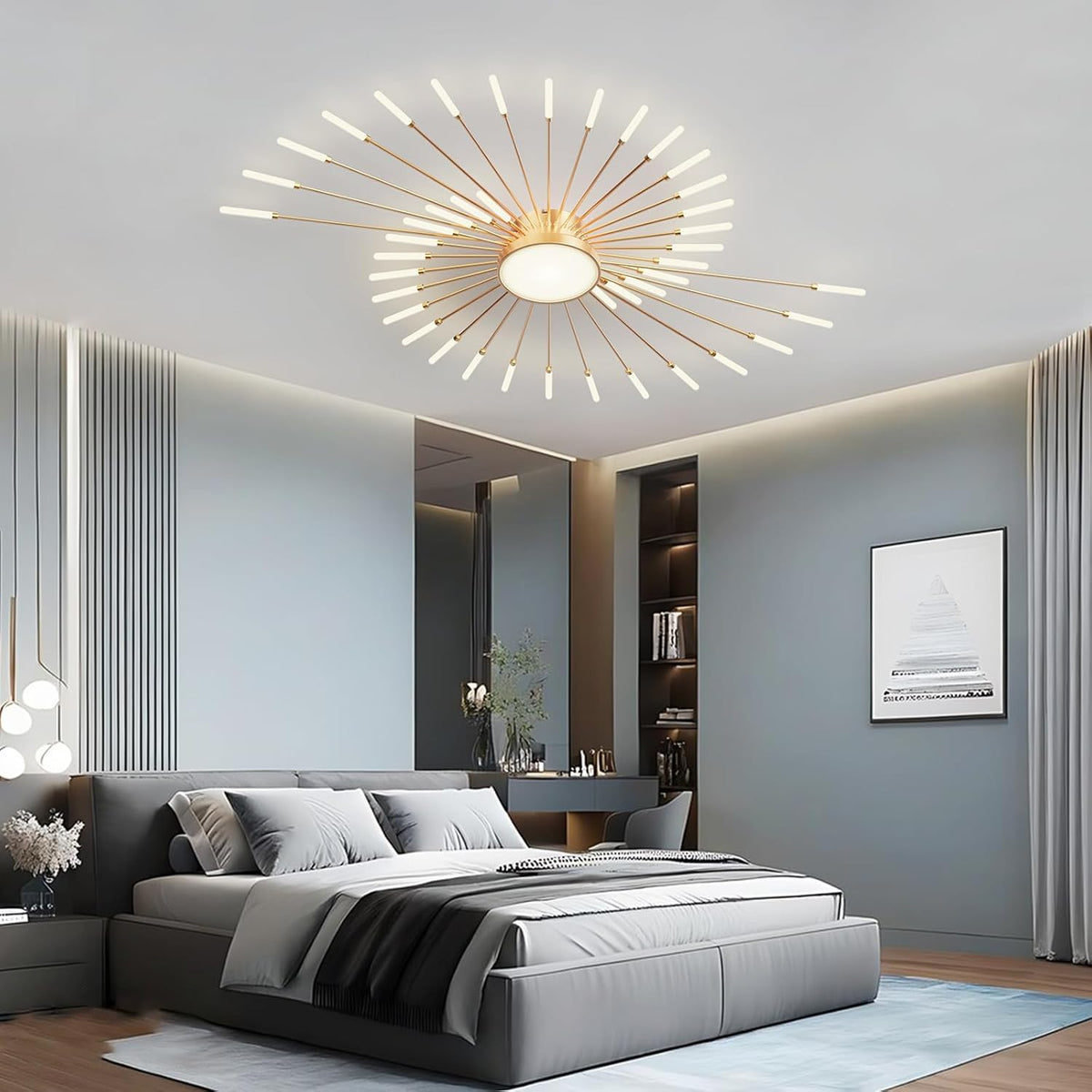 RRBEST Plafonnier LED Moderne Pour Salon,Acrylique Luminaire Plafonnier,Intérieur Design lampes de décoration pour salon chambre à coucher et salle à manger Or,42+1 Tête