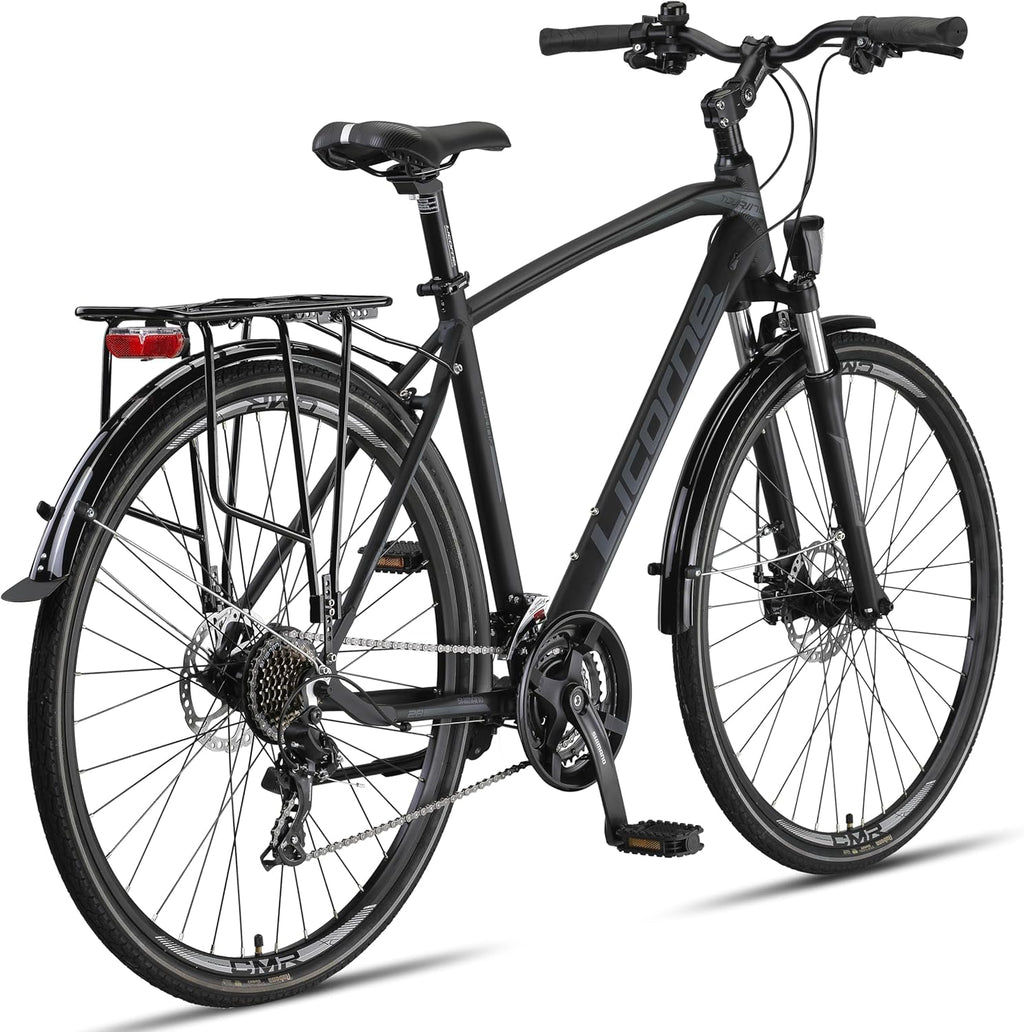 Licorne Bike Vélo de trekking de qualité supérieure en aluminium de 28” pour garçons, filles, femmes et hommes - 21 vitesses - VTT - Crossbike (homme, noir) Standard