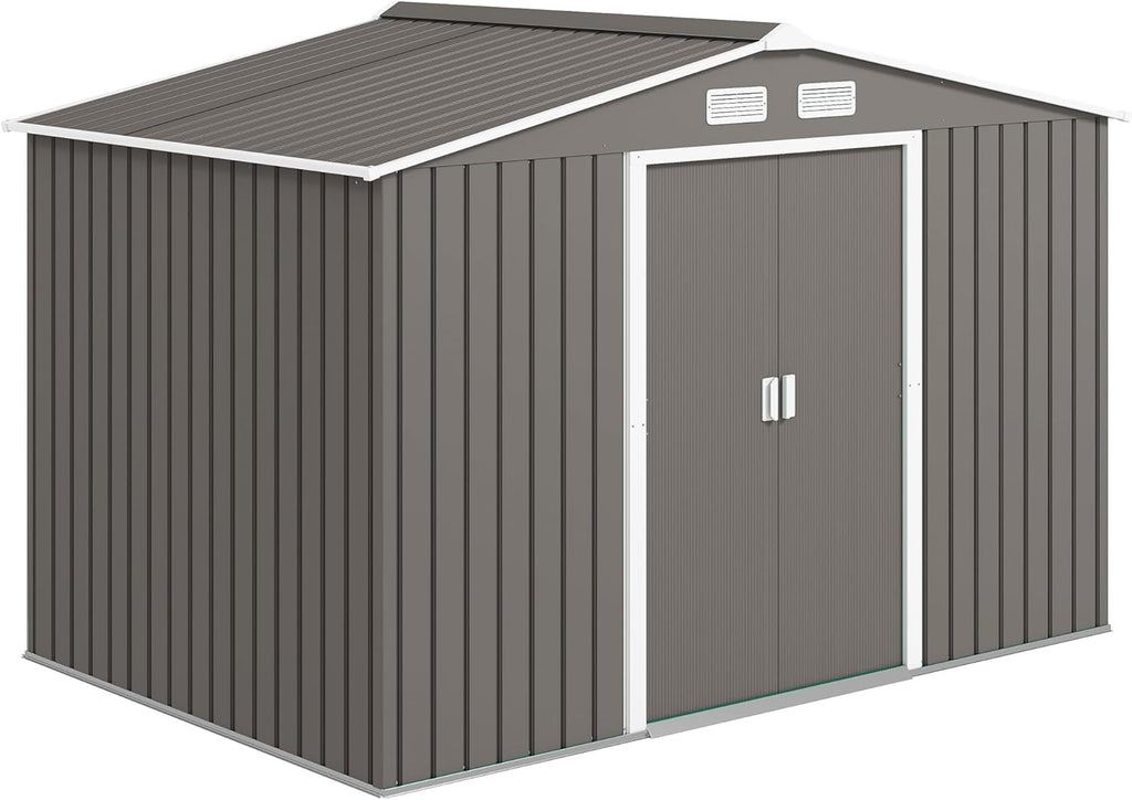 Outsunny Abri de Jardin en métal 5,4 m² cabane de Jardin 277 x 195 x 192 cm cabanon Rangement Outils avec kit de Fondation, Porte coulissante verrouillables et 4 aérations - Gris