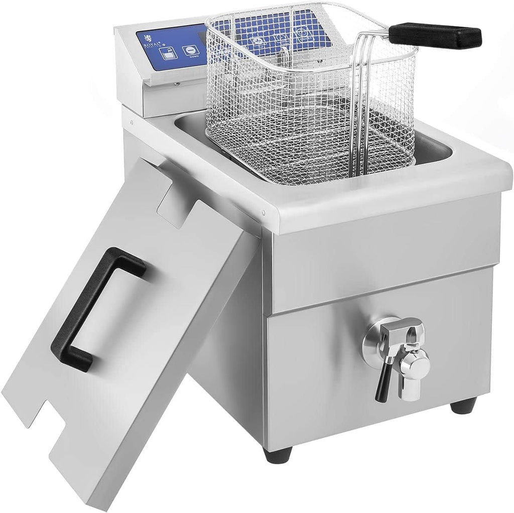Royal Catering Friteuse à Induction 10L, 3.500W, 60-200C, avec Vanne de Vidange et Minuterie Electrique Professionnelle Horeca