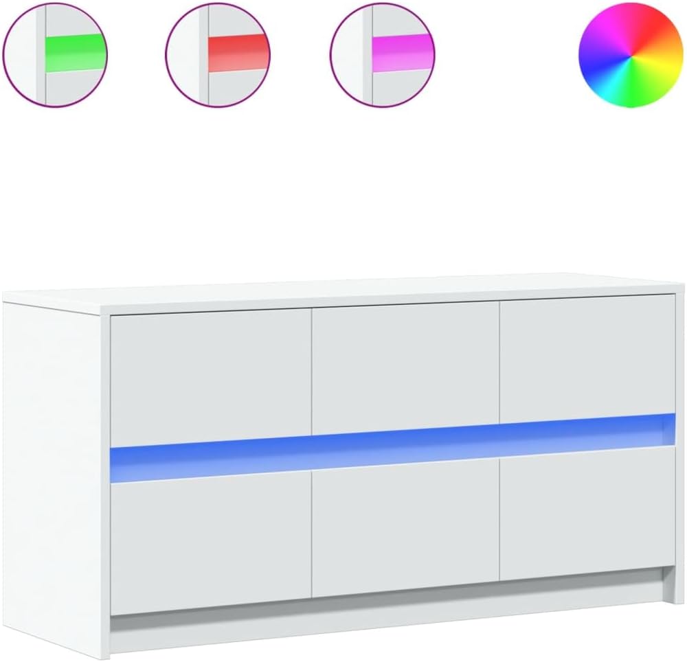 Festnight Meuble TV LED Meuble TV 100 cm Banc TV Table TVTable Television Salon Meubles pour Audio/vidéo Meuble de salon-Blanc-100 cm
