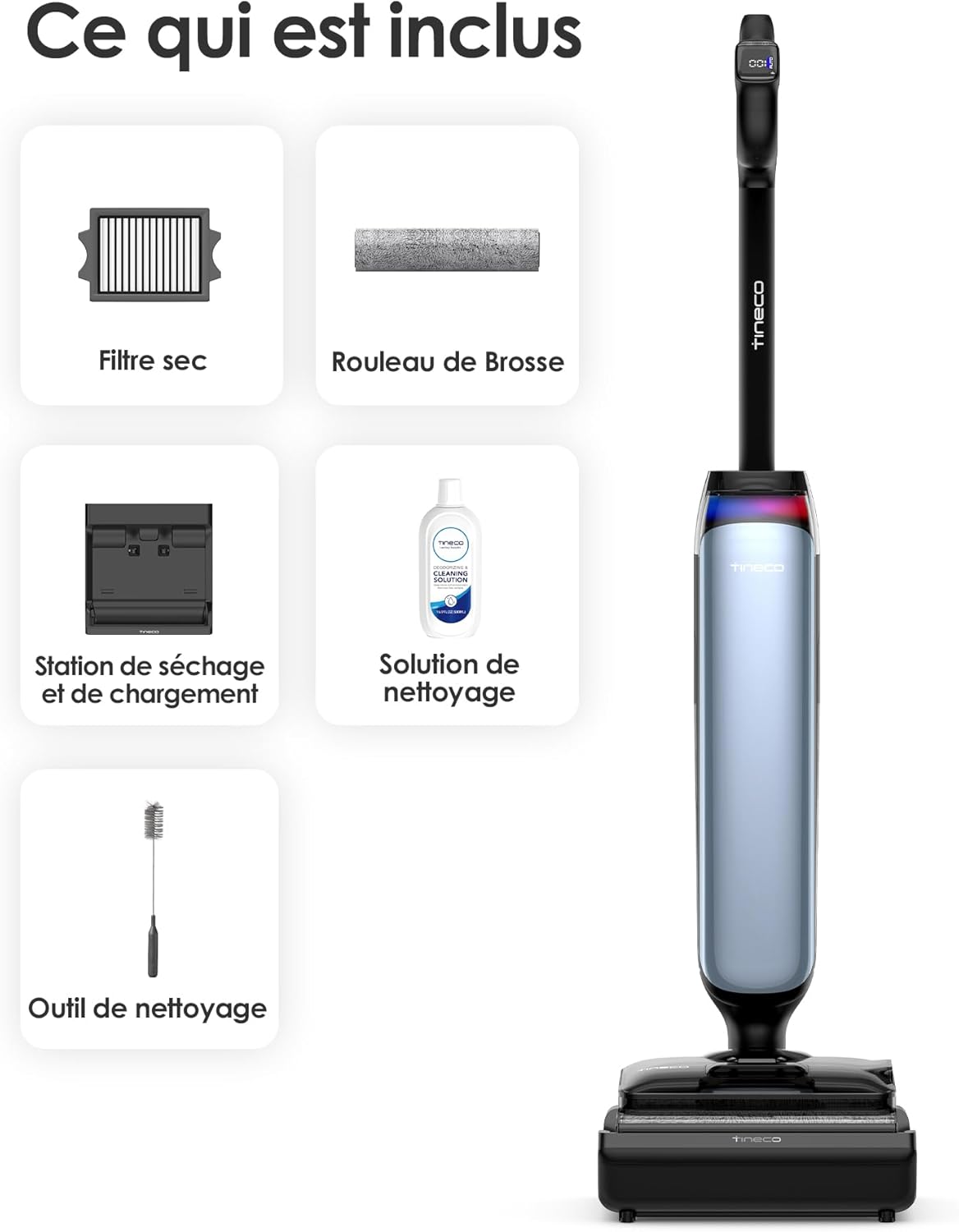 Tineco Floor One S9 Artist Aspirateur Laveur, 22 kPa d'aspiration, 360° SmoothDrive, Design Anti-emmêlement, 50 Min d'autonomie, Nettoyage des Bords des 2 côtés, s'aplatit à 180°, Flashdry à 85°C
