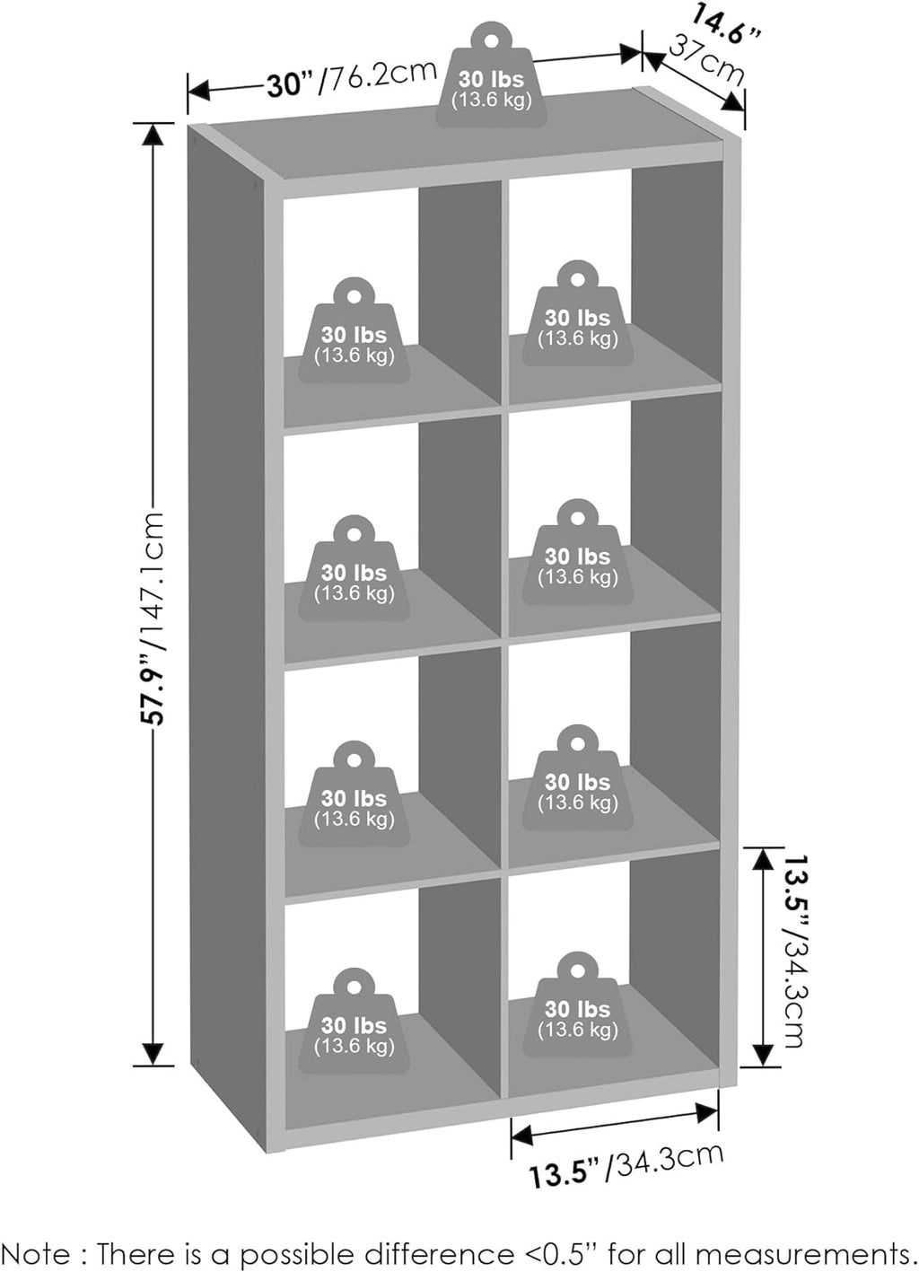 Furinno Cubic Organisateur de Placard 8 Cubes, étagères Ouvertes, Structure Extra épaisse pour penderie, Chambre, Salon, Gris Clair