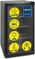 METRO Professional Réfrigérateur à boissons GPC1088, métal/verre, 43 x 49 x 83 cm, 88 L, réfrigération statique, noir