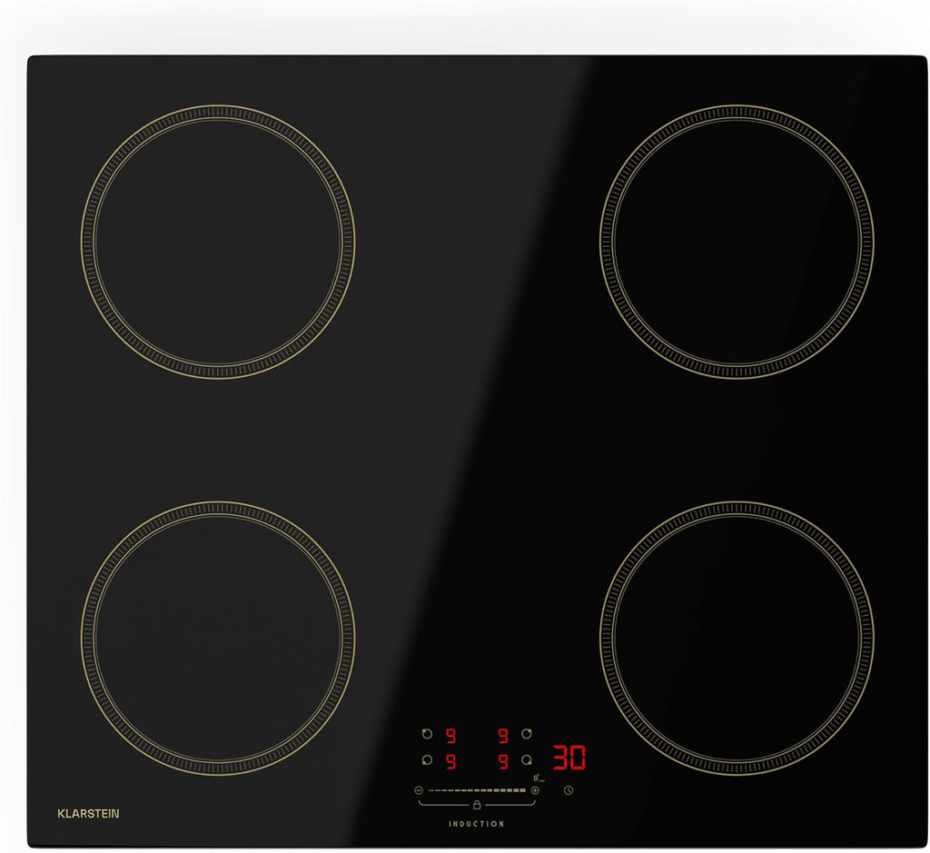 Klarstein Victoria Plaque À Induction Encastrable - 4 Zones, 7000 W Avec Boosters, Curseur & Minuterie, Verrouillage Parental, Vitrocéramique Noire, Largeur 59 cm