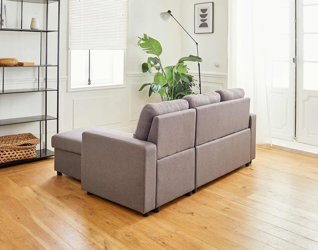 BestMobilier - Canapé d'angle Convertible avec Coffre Réversible Tulipe en Tissu - Canapé Lit - Sofa Gris 4 Places - Angle Droit - ou Gauche - Salon