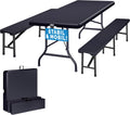 CASARIA Ensemble Table Pliante et 2 bancs 180 cm Table de Jardin 8 Personnes Camping terrasse Pique-Nique