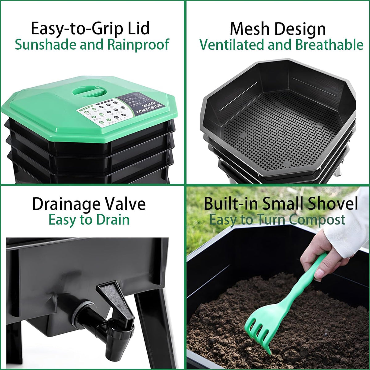Kit de composteur avec système de drainage pour recyclage efficace des déchets alimentaires et vermiculture