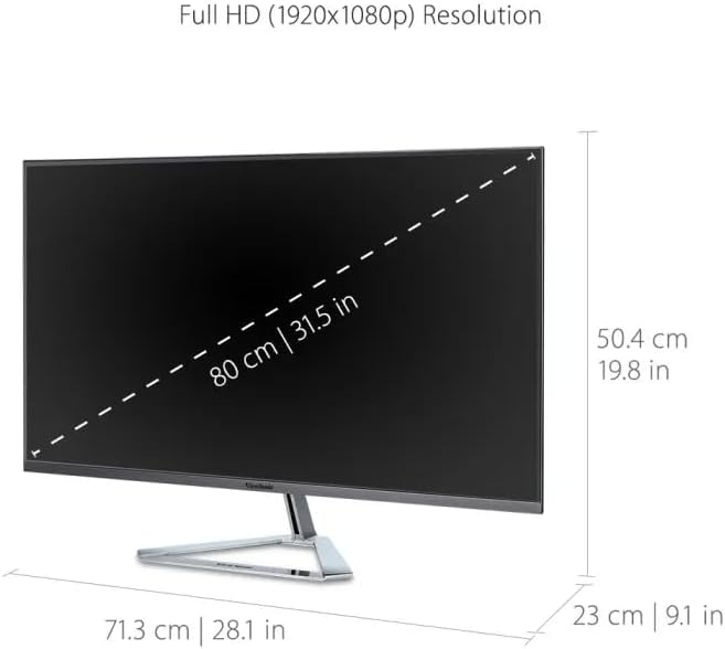 ViewSonic VX3276-MHD-3 Moniteur IPS 32" Full HD, VGA, HDMI, DisplayPort, haut-parleurs, chassis argenté, sans bords sur 3 côtés, pied argenté