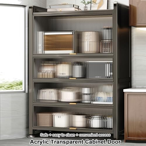 Meuble de rangement de cuisine à 4 niveaux/5 niveaux – Étagère moderne avec portes rabattables, support pour micro-ondes et étagères pour épices, casseroles, poêles – 99,1 cm organisateur polyvalent