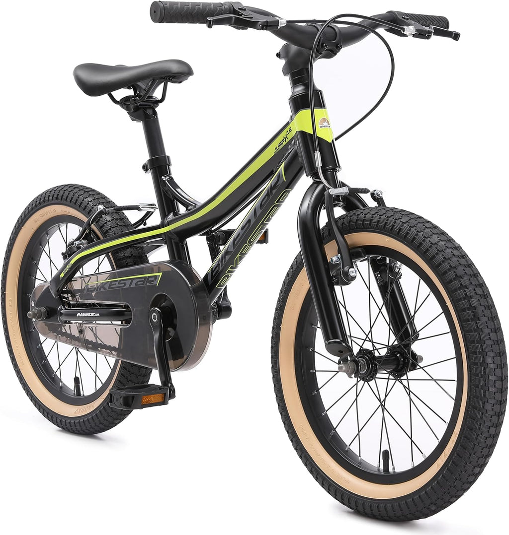 BIKESTAR Vélo Enfant en Aluminium pour Garcons et Filles de 4-5 Ans | Bicyclette Enfant 16 Pouces vélo de Montagne avec Freins en V | Noir Vert