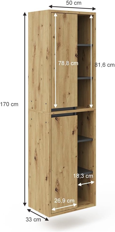 Vicco Armoire de Salle de Bain Viola, Chêne Artisan, 50 x 170 cm