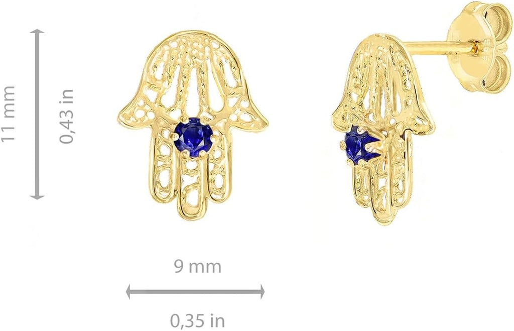 Lucchetta - Main de Fatma/Hamsa Pendentif ou Boucles d'Oreilles, option Saphir Bleu Naturel, Bijoux d'Or pour Femmes Filles