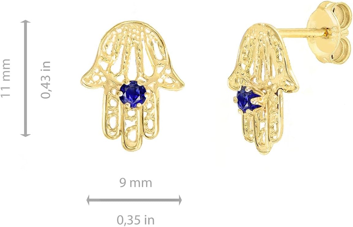 Lucchetta - Main de Fatma/Hamsa Pendentif ou Boucles d'Oreilles, option Saphir Bleu Naturel, Bijoux d'Or pour Femmes Filles